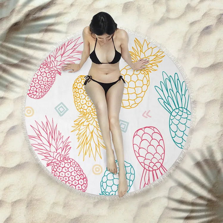 Fringed round beach towel 150x150cm in polyester microfiber, colour code X021