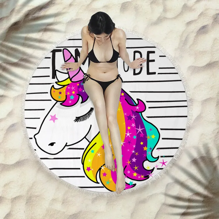 Fringed round beach towel 150x150cm in polyester microfiber, colour code X021