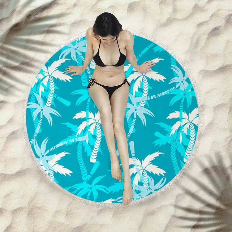 Fringed round beach towel 150x150cm in polyester microfiber, colour code X021
