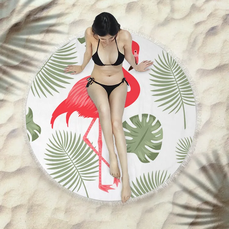 Fringed round beach towel 150x150cm in polyester microfiber, colour code X021