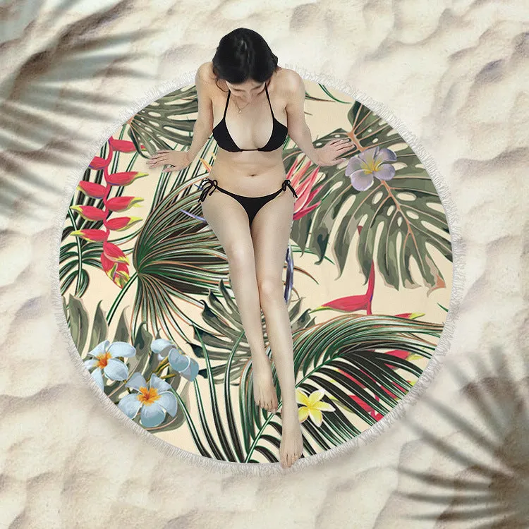 Fringed round beach towel 150x150cm in polyester microfiber, colour code X021