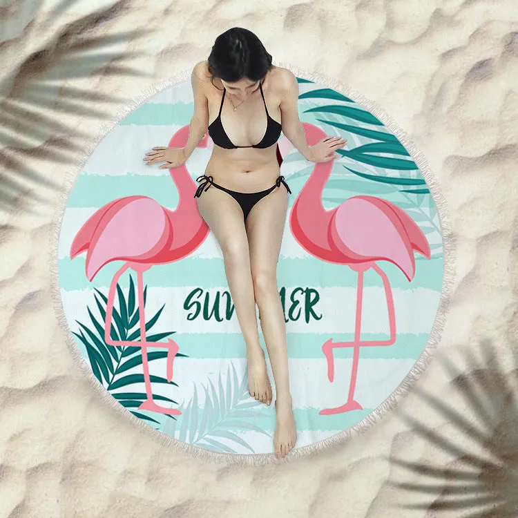 Fringed round beach towel 150x150cm in polyester microfiber, colour code X021