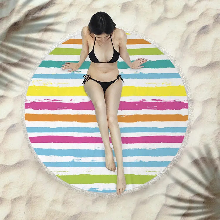 Fringed round beach towel 150x150cm in polyester microfiber, colour code X021