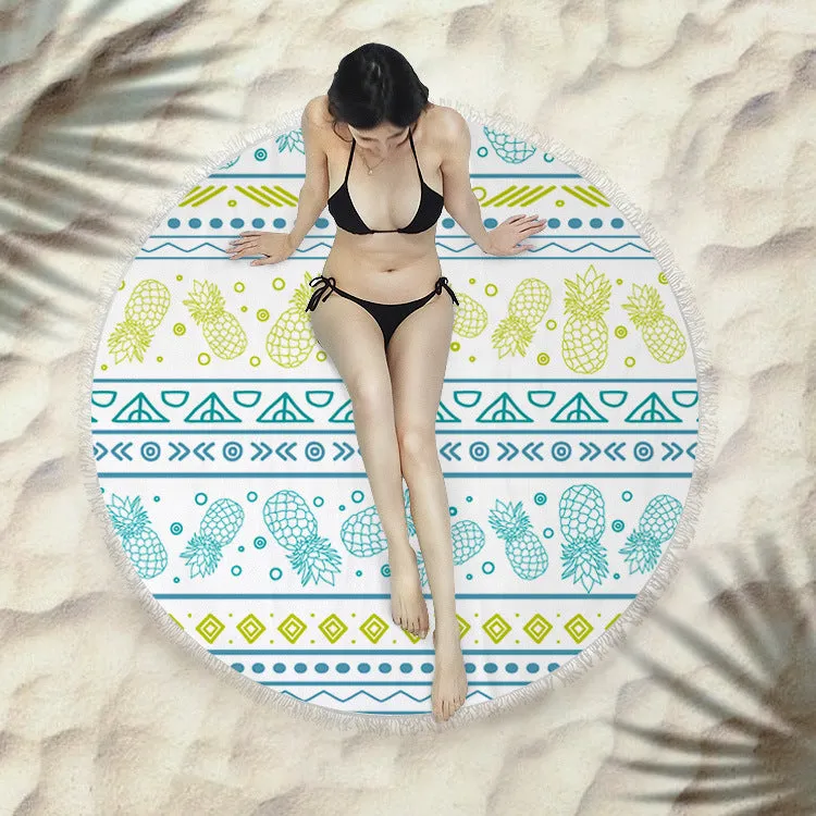 Fringed round beach towel 150x150cm in polyester microfiber, colour code X021