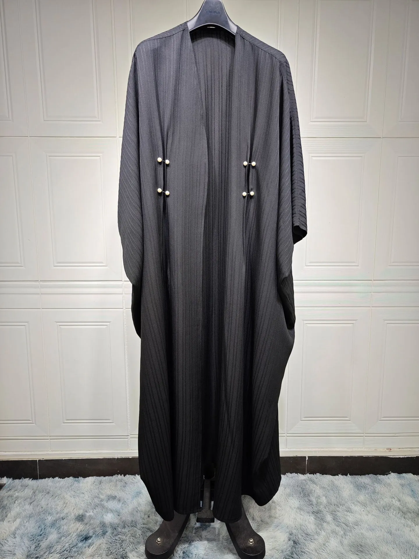 Turkish striped abaya cardigan robe in light coffee colour with batwing sleeves for Muslim women