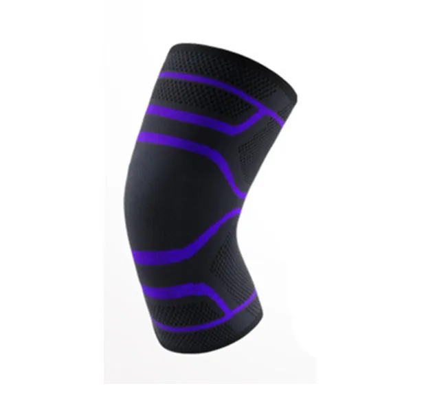 Adjustable sports knee pad with silicone non-slip strip in black knitted fabric