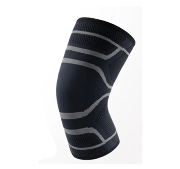 Adjustable sports knee pad with silicone non-slip strip in black knitted fabric