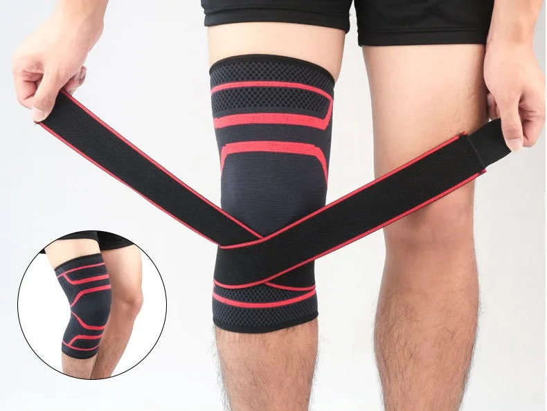 Adjustable sports knee pad with silicone non-slip strip in black knitted fabric