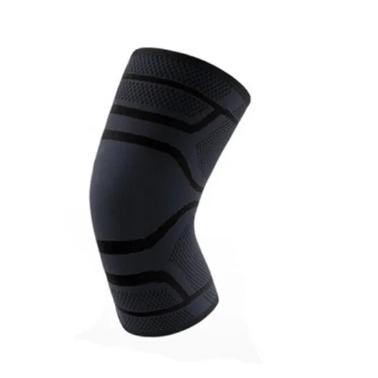 Adjustable sports knee pad with silicone non-slip strip in black knitted fabric