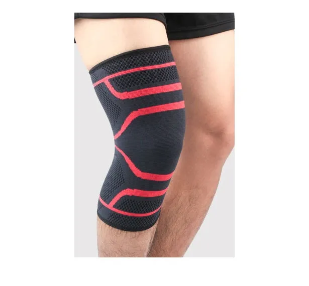 Adjustable sports knee pad with silicone non-slip strip in black knitted fabric