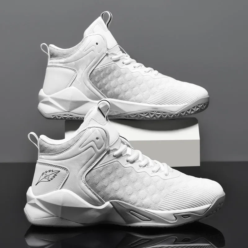 Men's mid-top gradient mesh breathable sneakers black white rubber sole front tie