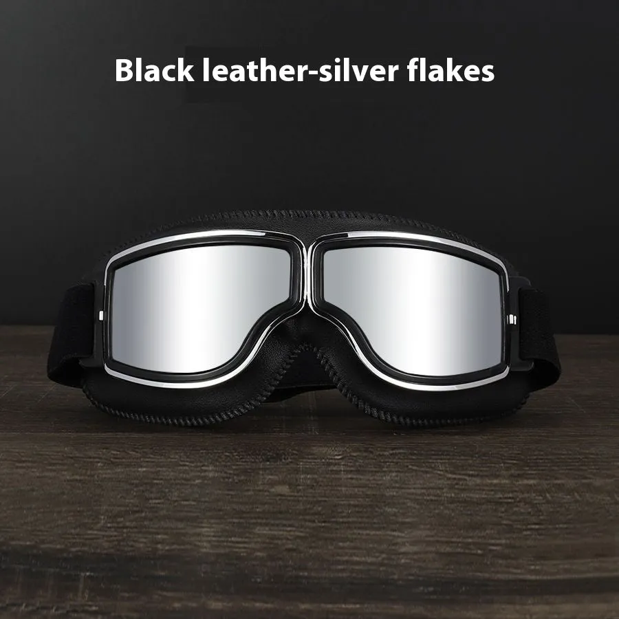 Men's retro outdoor goggles with polypropylene frame and black leather, available in multiple lens colours