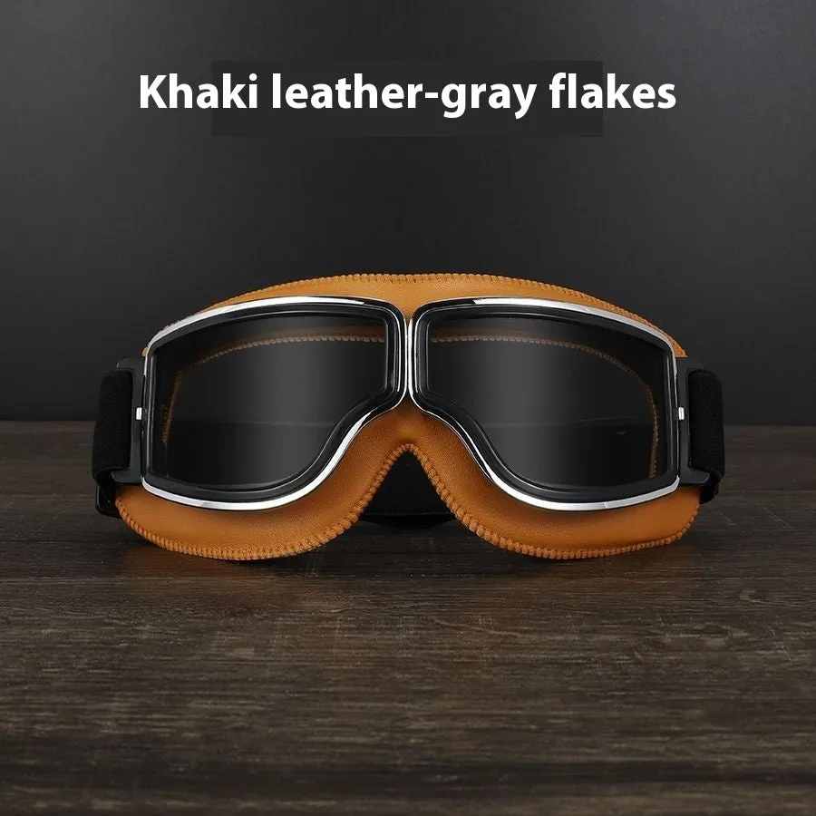 Men's retro outdoor goggles with polypropylene frame and black leather, available in multiple lens colours