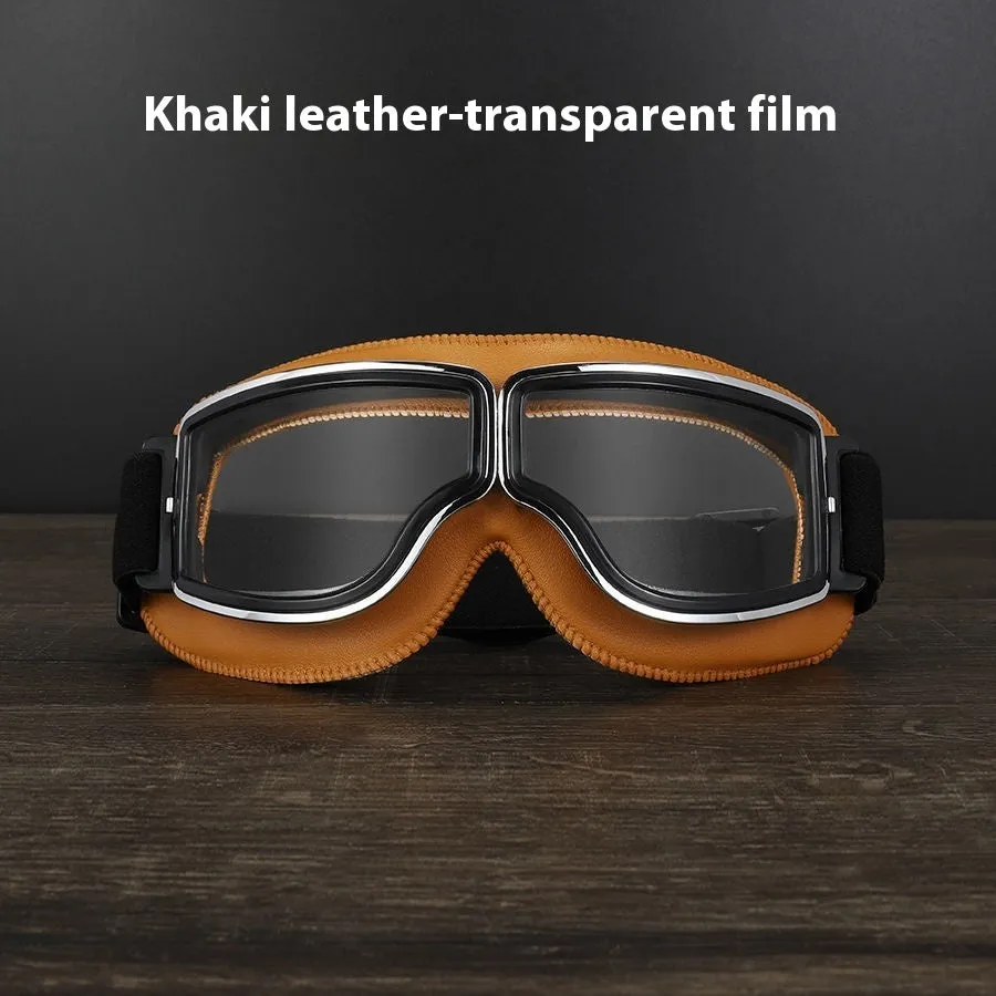 Men's retro outdoor goggles with polypropylene frame and black leather, available in multiple lens colours