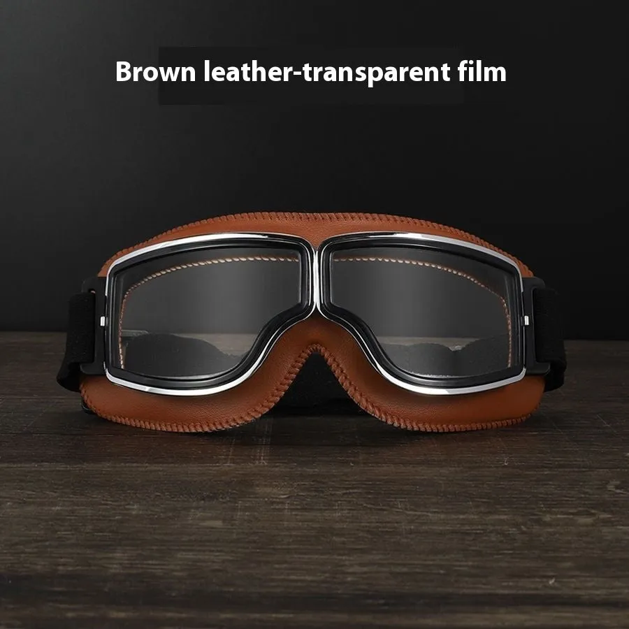 Men's retro outdoor goggles with polypropylene frame and black leather, available in multiple lens colours