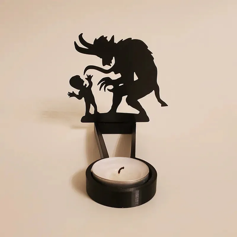 Metal geometric Halloween candle holder in stainless steel, 14cm long, modern simplicity style