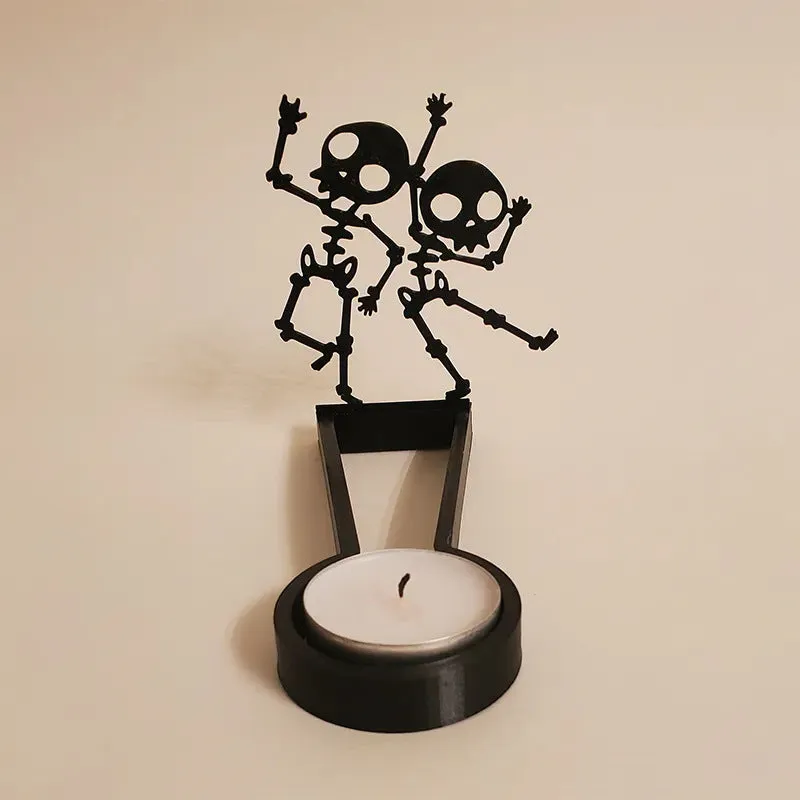 Metal geometric Halloween candle holder in stainless steel, 14cm long, modern simplicity style