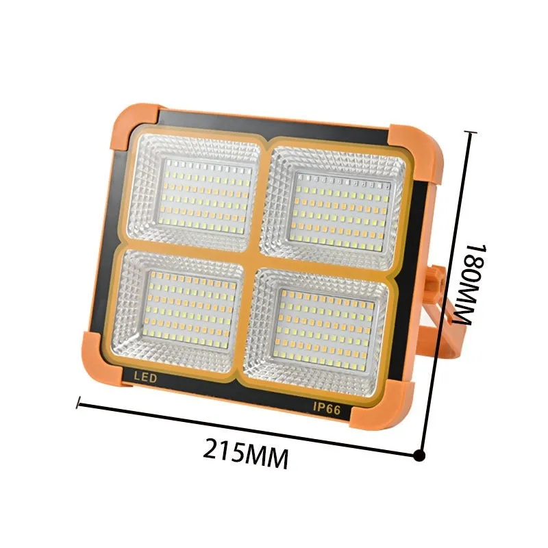 Portable square camping lantern with high-power 100W illumination, IP66 rated, size 215x180mm