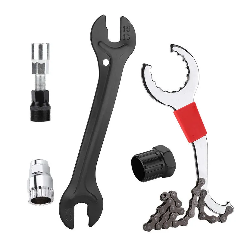 Iron bicycle repair tool set with chain cutting device and central shaft puller for mountain bike maintenance