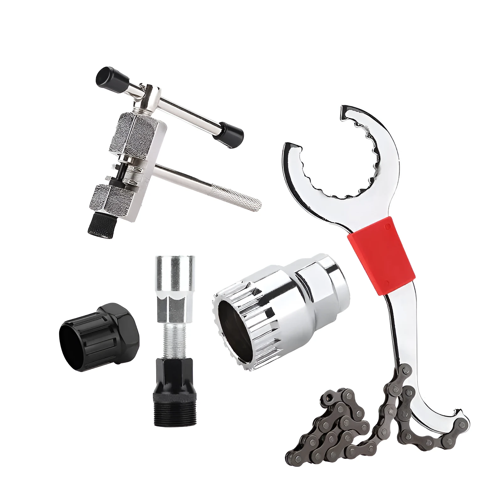 Iron bicycle repair tool set with chain cutting device and central shaft puller for mountain bike maintenance