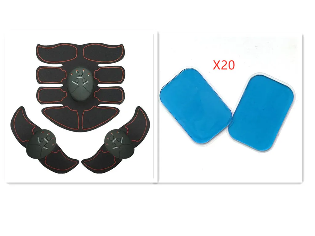 Portable EMS smart muscle stimulator with three hosts and hydrogel pads for arm and abdomen training