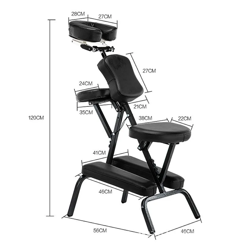 Folding massage chair in black with PVC leather seat and wood steel frame for tattooing and massage use