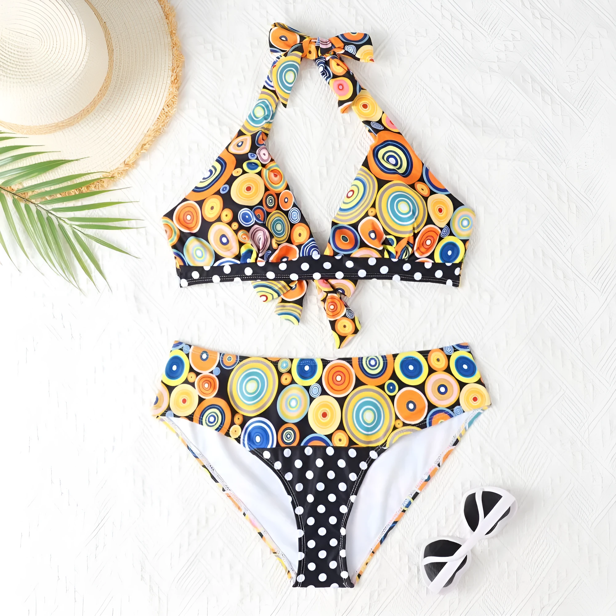 Women's printed high waist split bikini suit with floral pattern in two colours
