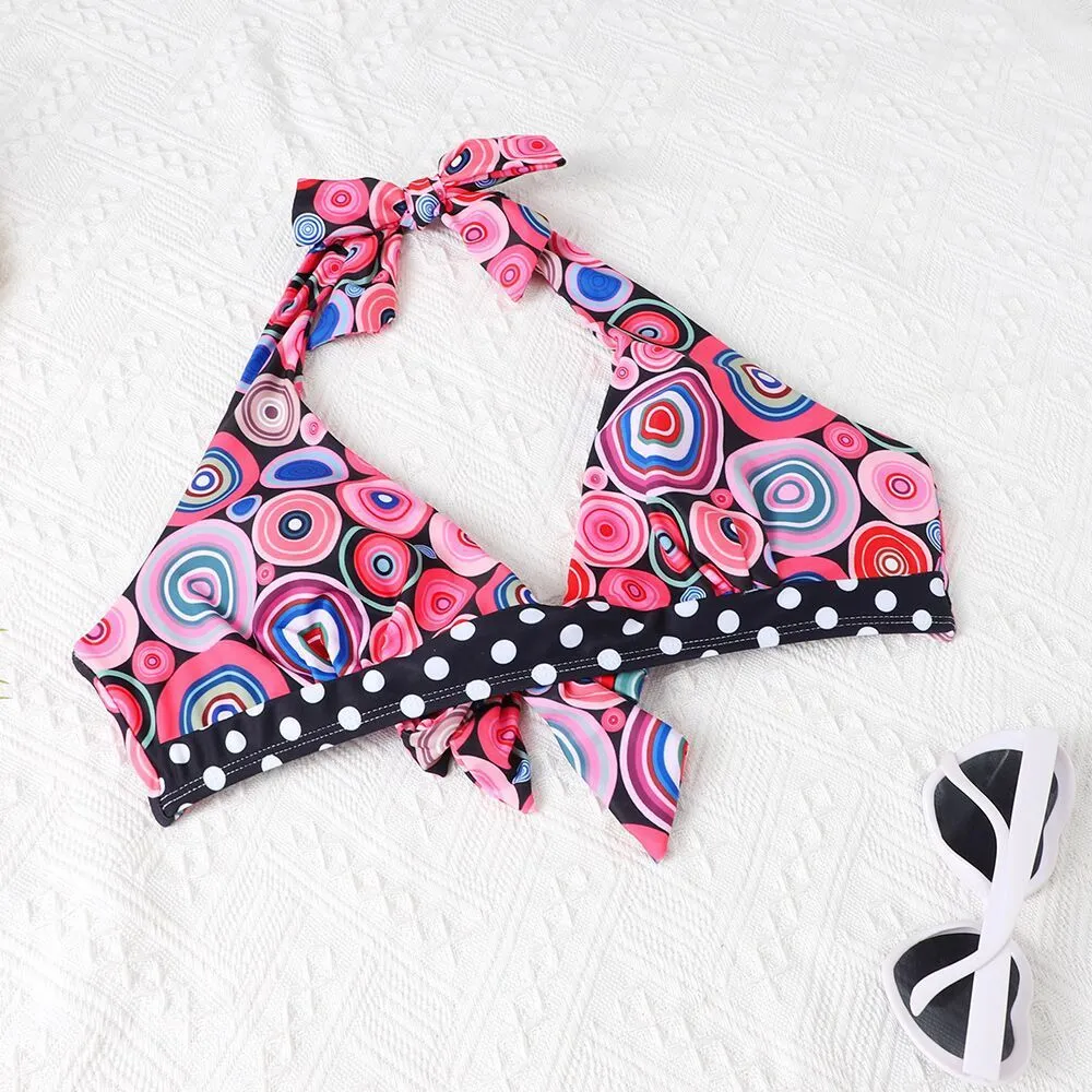 Women's printed high waist split bikini suit with floral pattern in two colours
