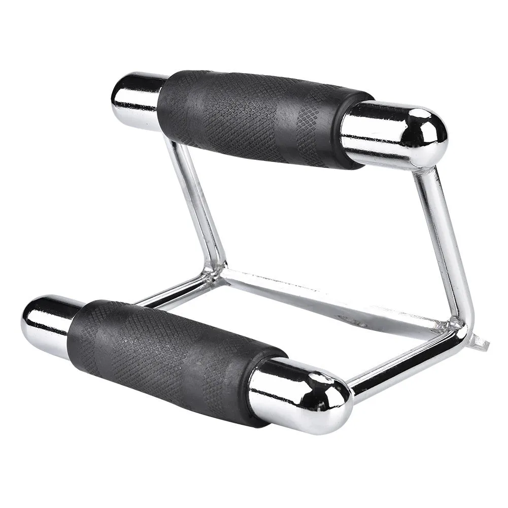 Steel triangle bar cable machine attachment in silver finish with central D-ring