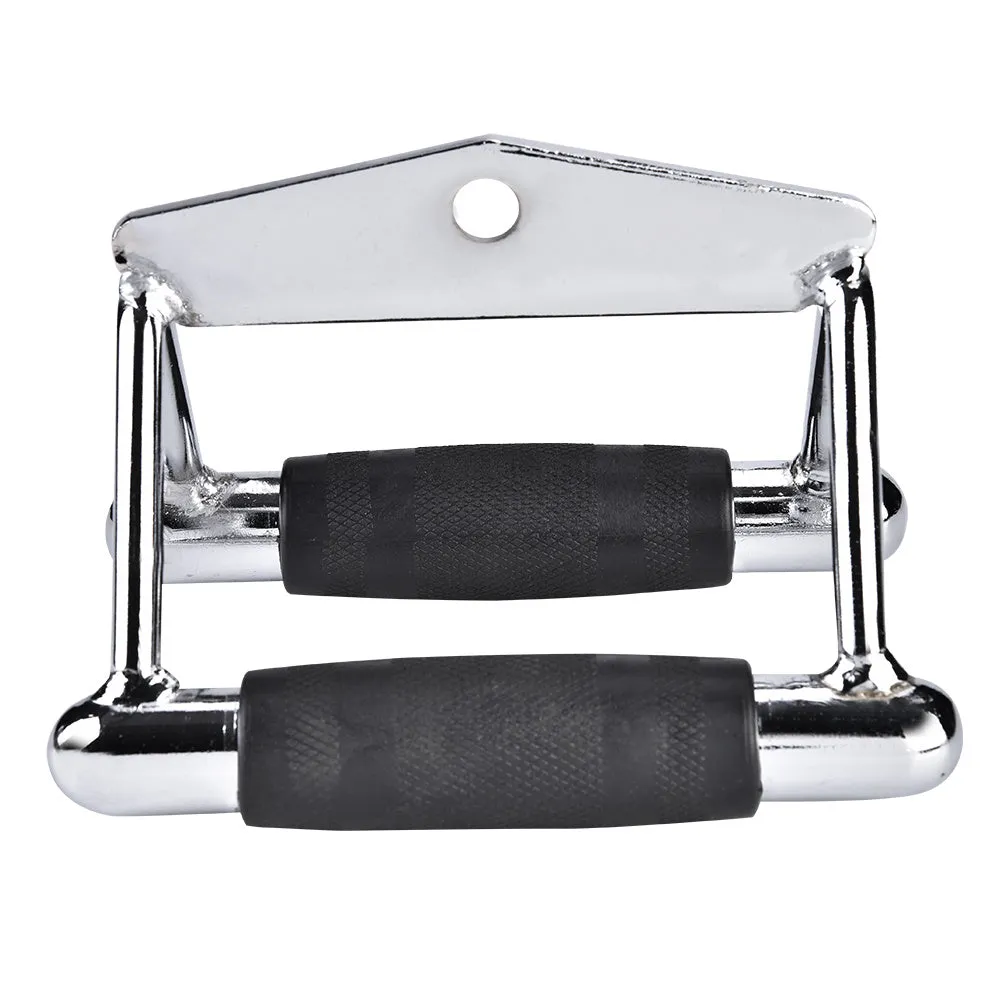 Steel triangle bar cable machine attachment in silver finish with central D-ring