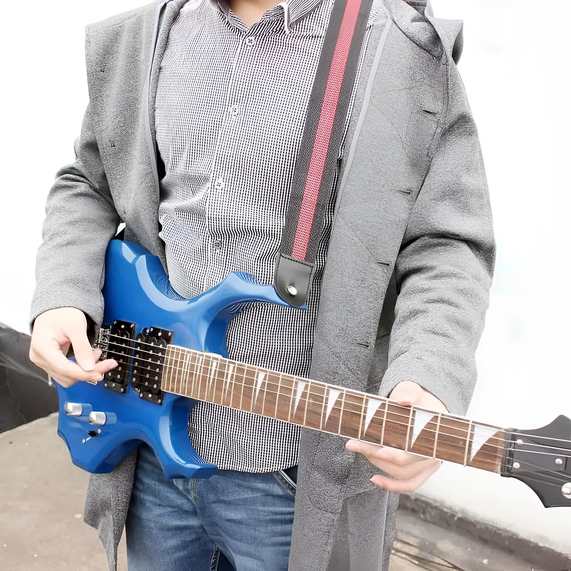 Folk universal woven crossbody guitar strap in Army Green colour, showing adjustable buckle and strap ends.