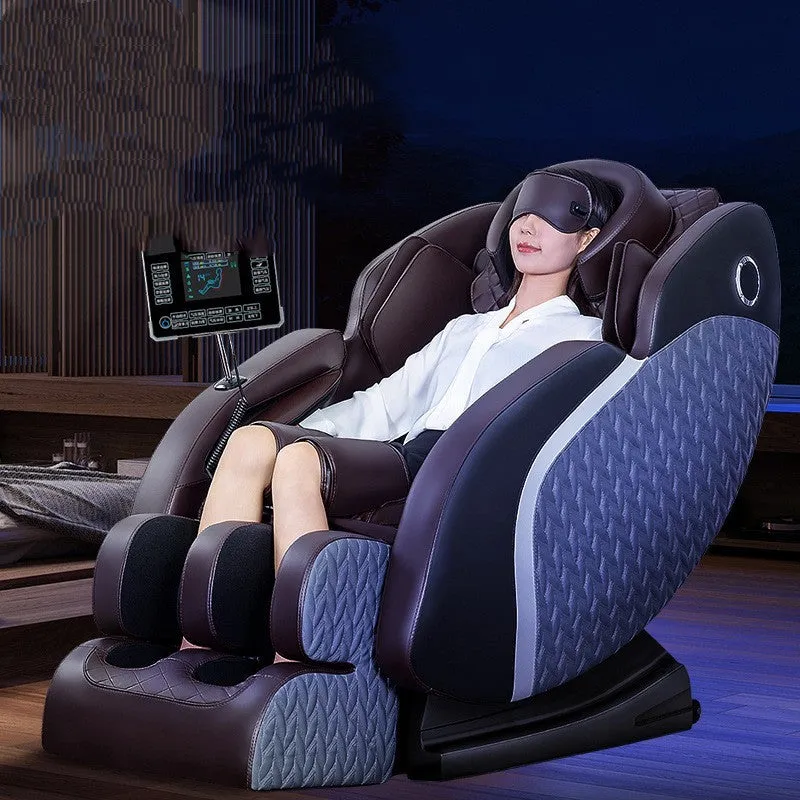 Home massage chair in classic black brown polyurethane leather with full-body electric function
