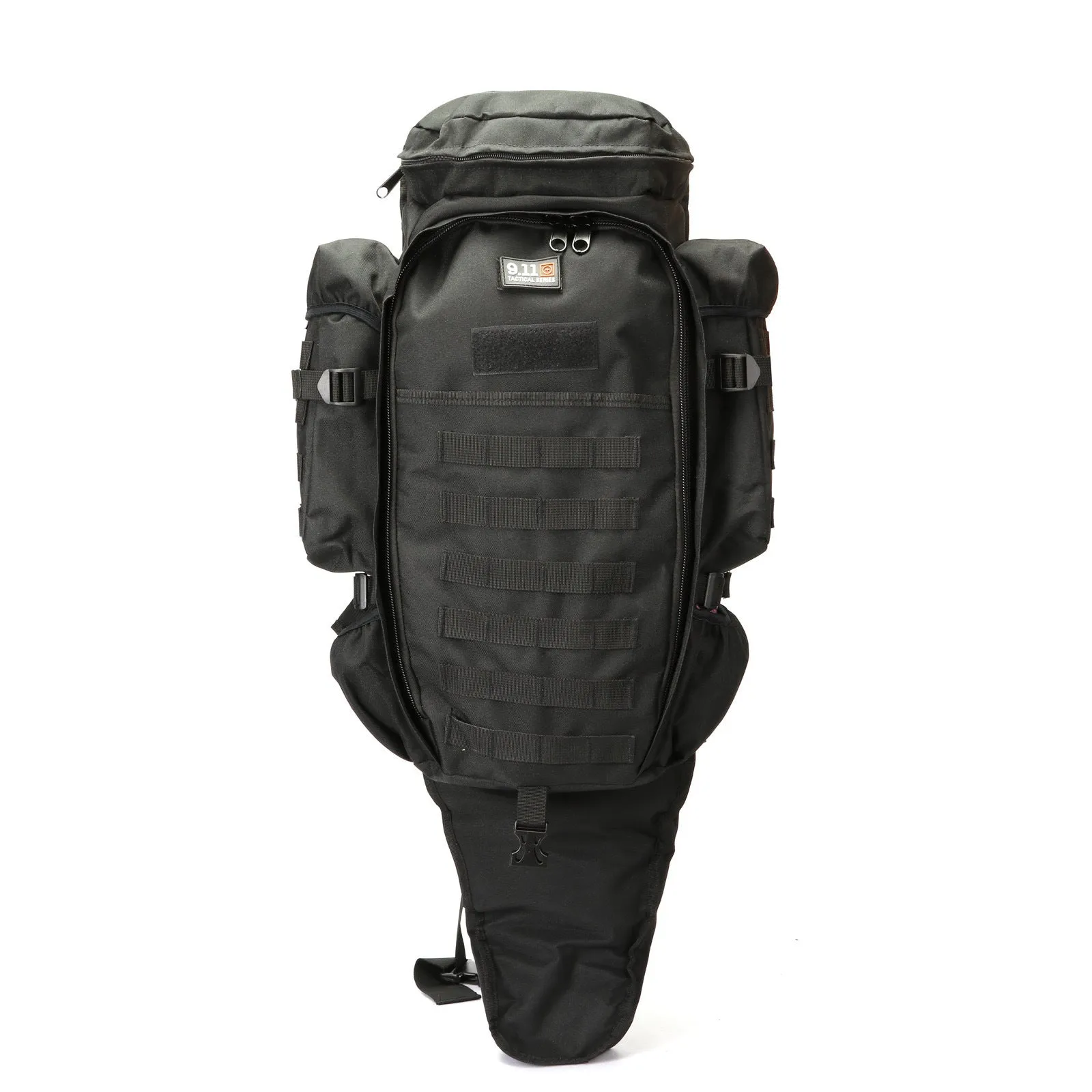 60L nylon mountaineering camping backpack in green, with multiple compartments