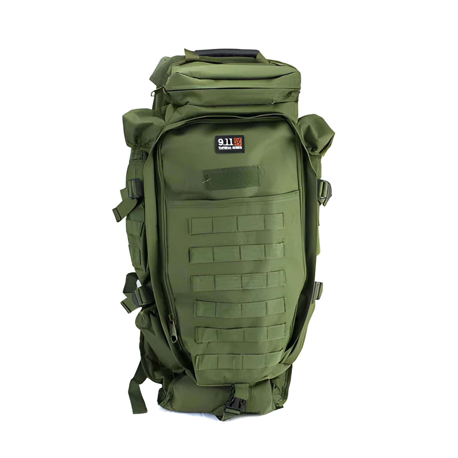 60L nylon mountaineering camping backpack in green, with multiple compartments