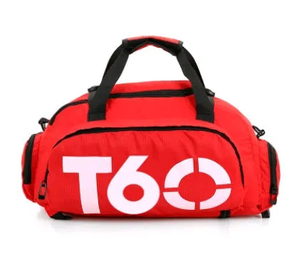 Large Oxford cloth fitness bag with double back shoulder straps and soft handle in blue colour