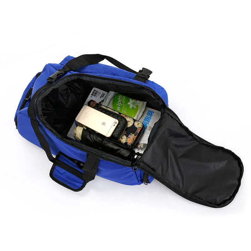 Large Oxford cloth fitness bag with double back shoulder straps and soft handle in blue colour