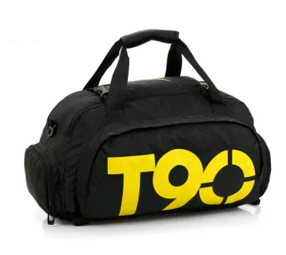 Large Oxford cloth fitness bag with double back shoulder straps and soft handle in blue colour