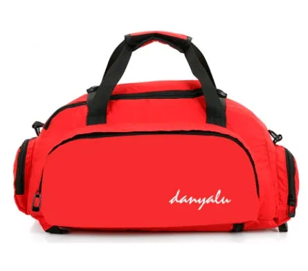 Large Oxford cloth fitness bag with double back shoulder straps and soft handle in blue colour