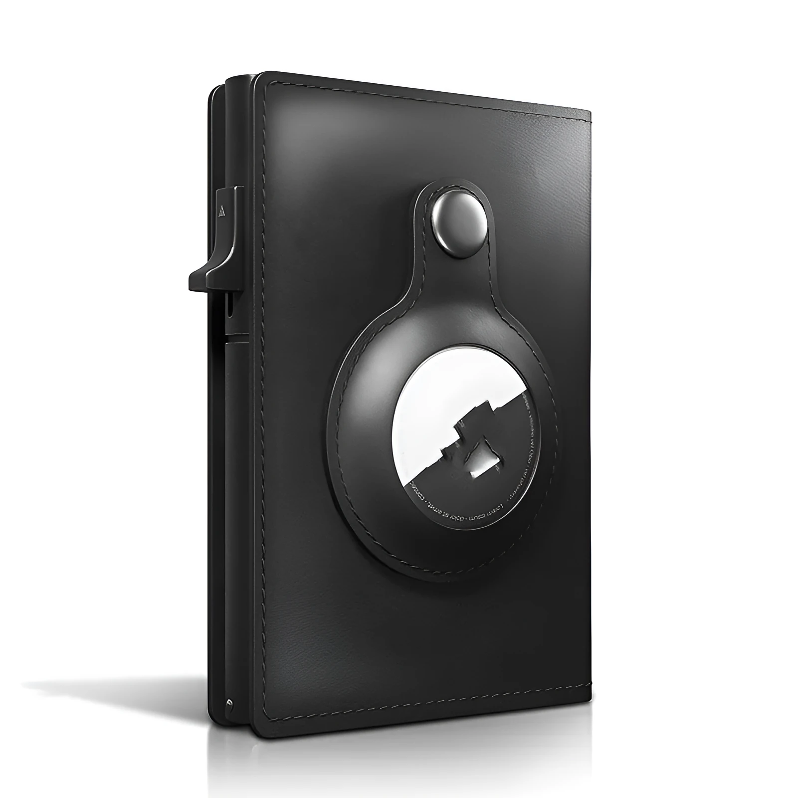 Crazy Horse Black genuine leather card holder wallet with AirTag slot and card pockets