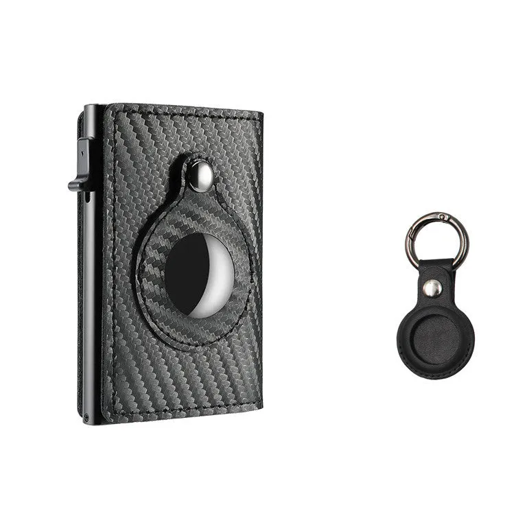 Crazy Horse Black genuine leather card holder wallet with AirTag slot and card pockets