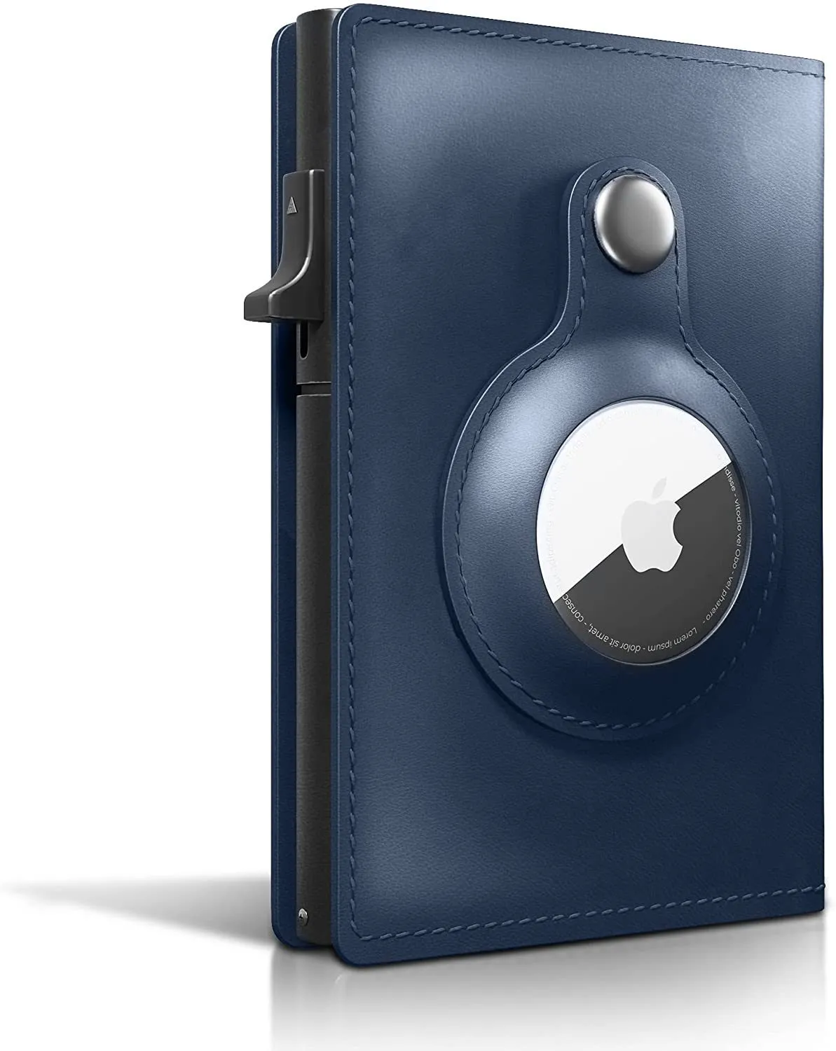 Crazy Horse Black genuine leather card holder wallet with AirTag slot and card pockets
