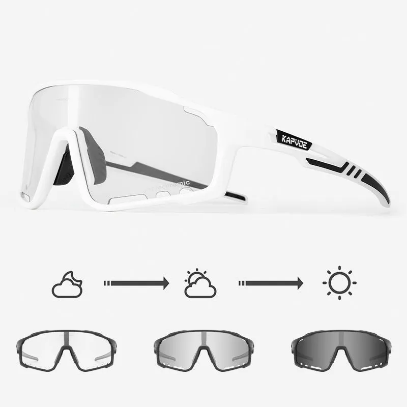 Photochromic cycling sunglasses with semi-rimless TR90 frame and adaptive lens.