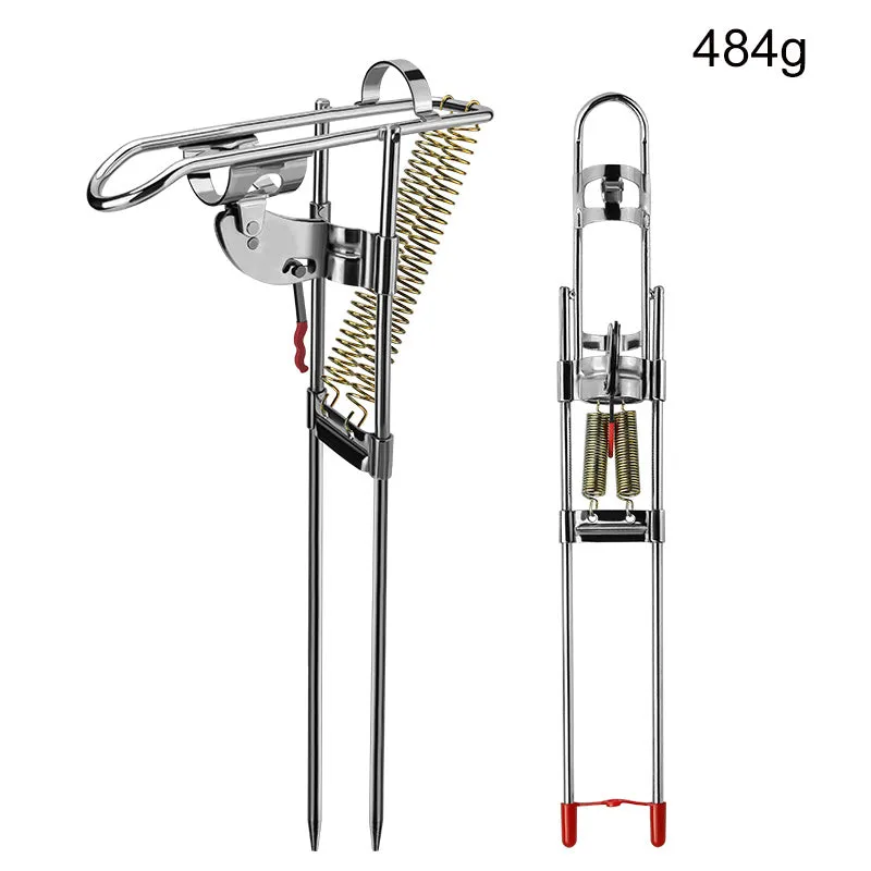 Stainless steel automatic spring fishing rod holder with triangular plug and sensitivity adjustment dial