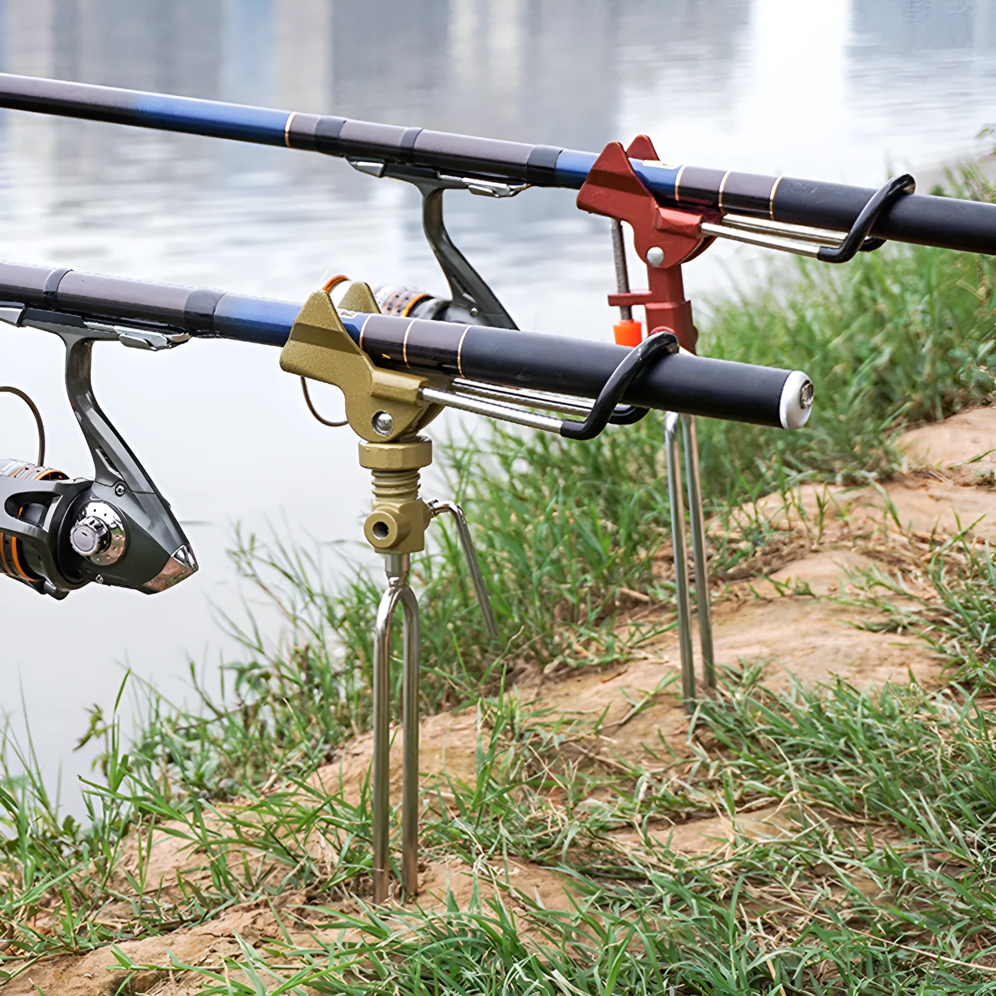 Stainless steel automatic spring fishing rod holder with triangular plug and sensitivity adjustment dial