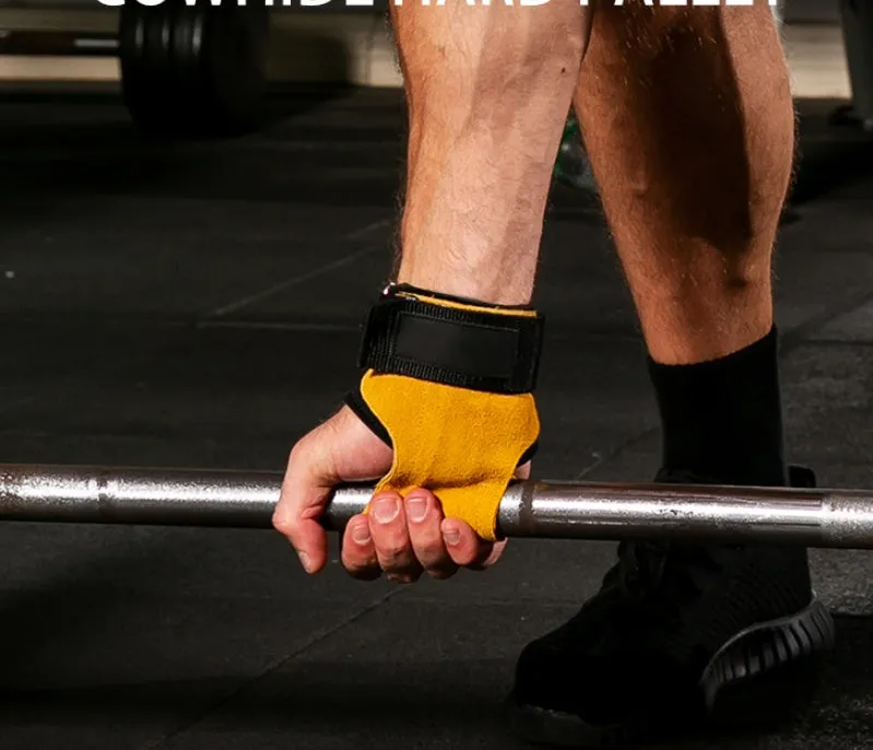 SKDK cowhide hand grips in yellow for gymnastics and weight lifting with anti-skid surface