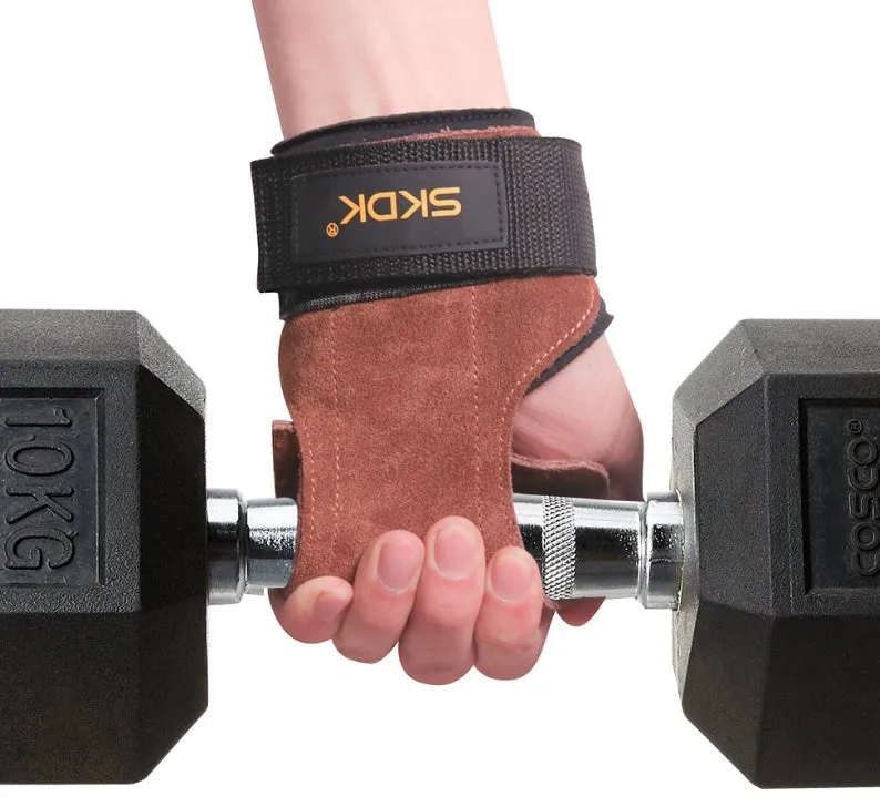 SKDK cowhide hand grips in yellow for gymnastics and weight lifting with anti-skid surface