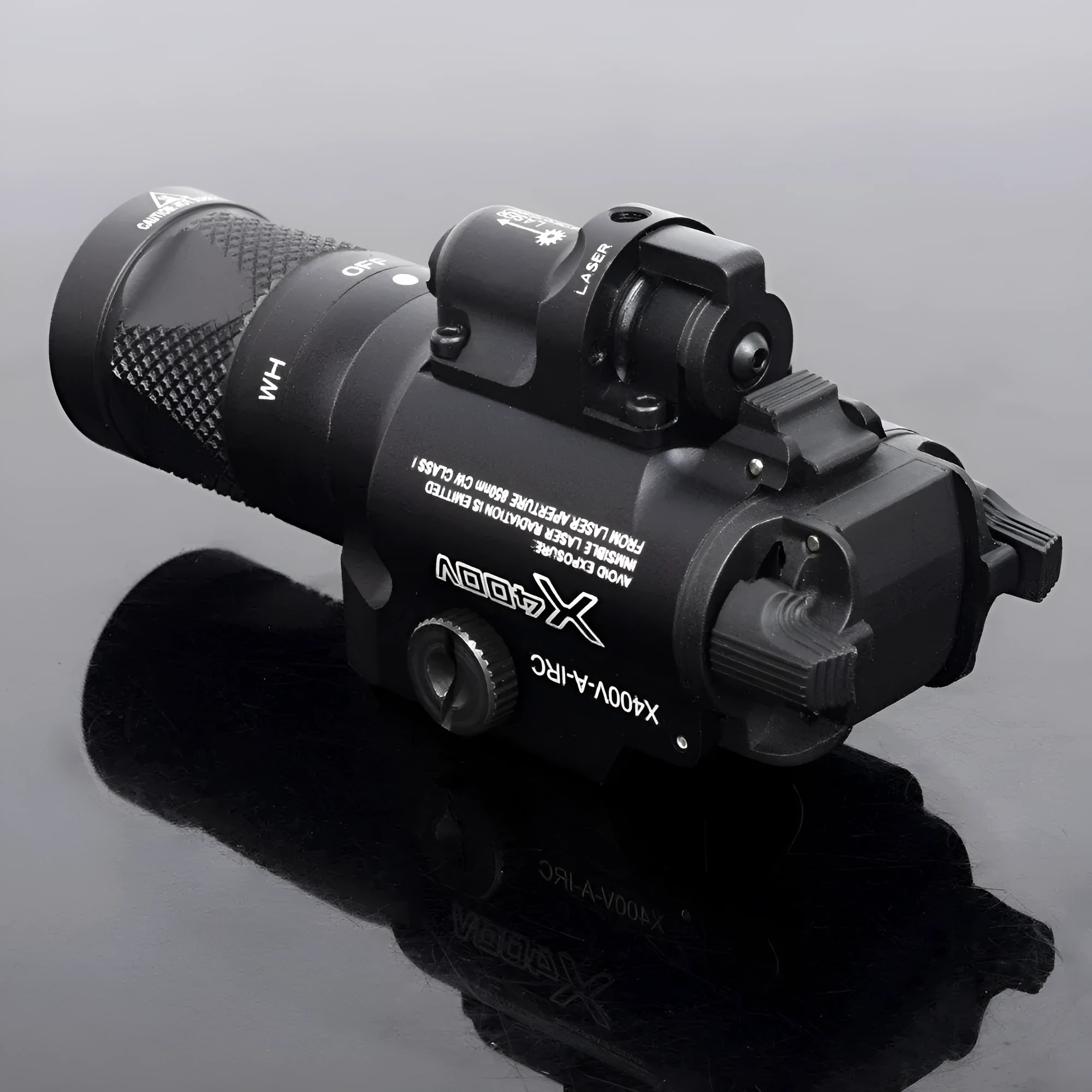 American P1 tactical strobe flashlight in black ABS with hand press mechanism and LED light source