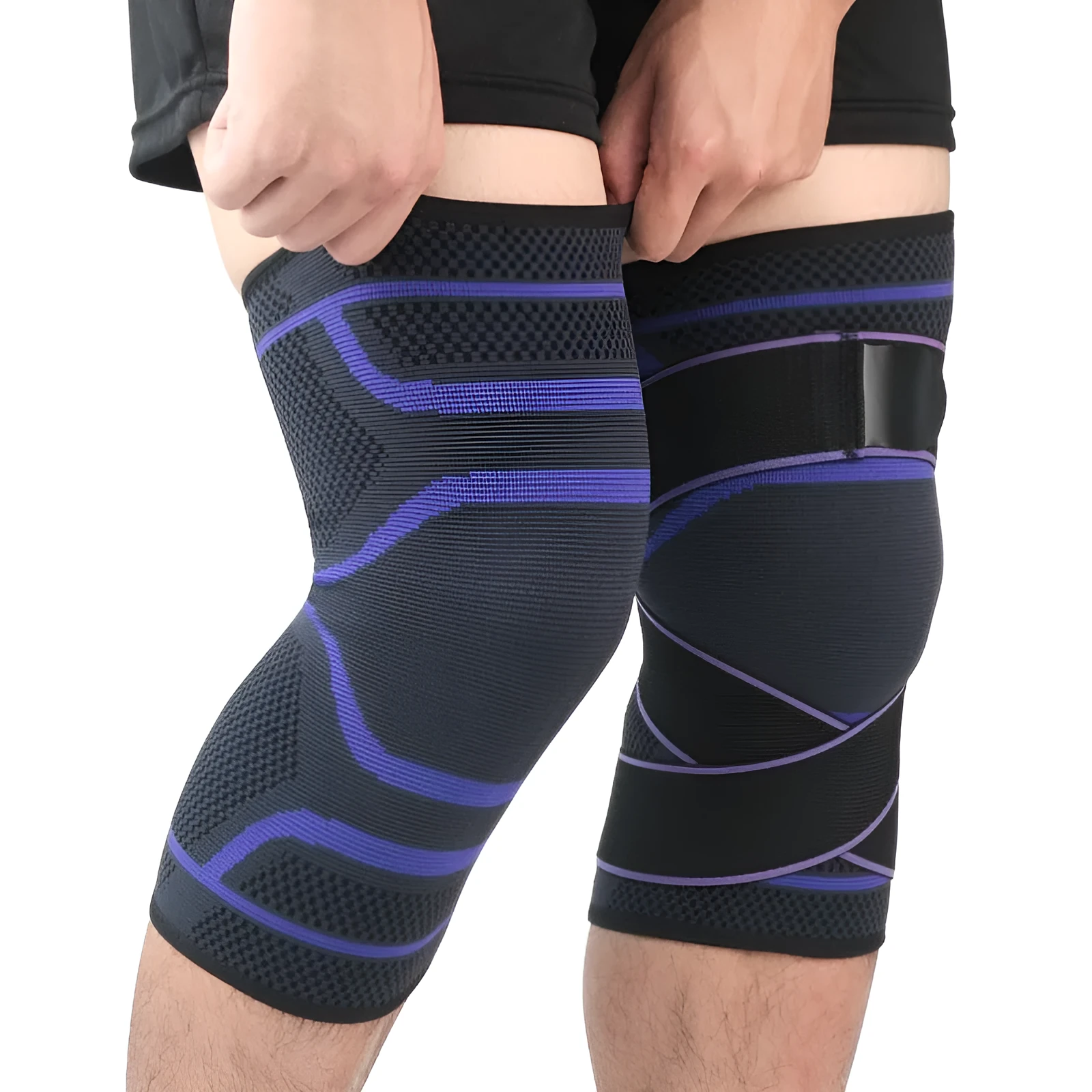 Black nylon bandage pressure knee protective sleeve for outdoor sports and fitness, adult unisex size M L XL