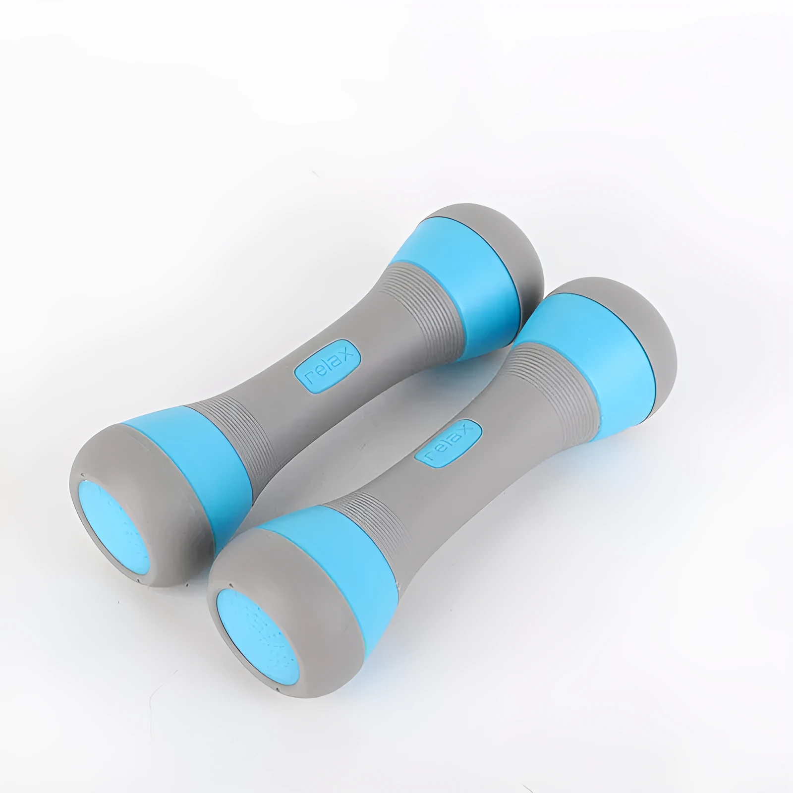 Pair of 2kg small aerobics dumbbells in blue with steel core and TPR coating on white background