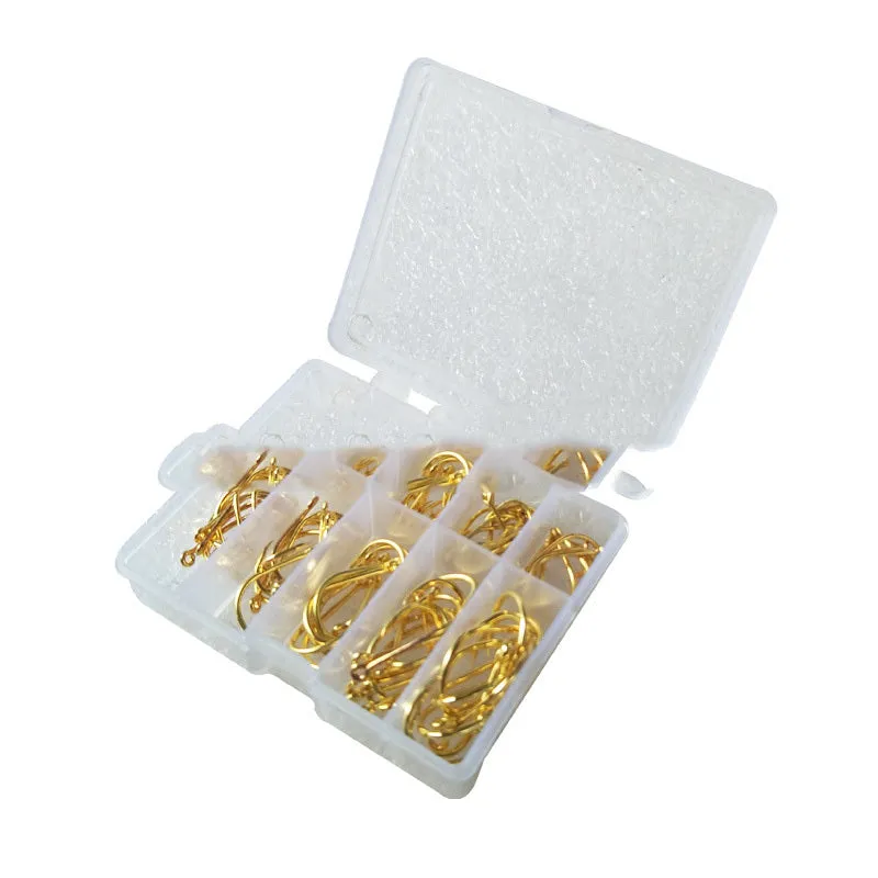 Boxed fish hook set with 100 Ise Ni barbed hooks in sizes 3-12
